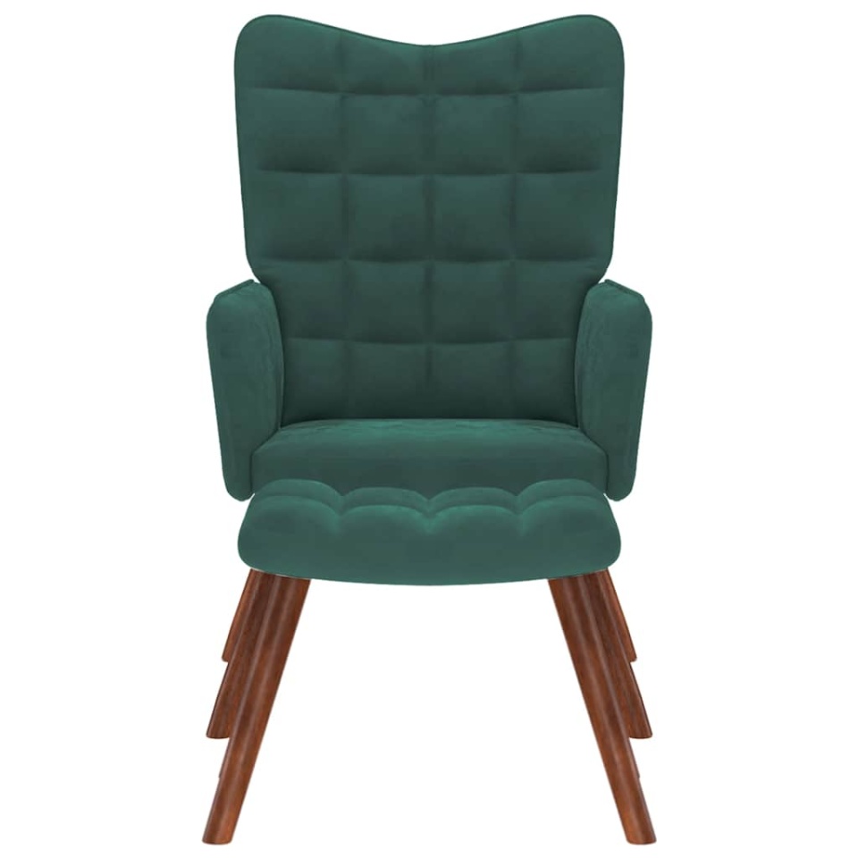 Scaun de relaxare cu taburet, verde închis, catifea - 2 | YEO