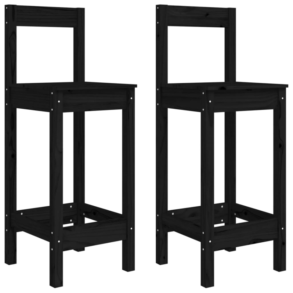 Scaune de bar, 2 buc., negru, 40x41,5x112 cm, lemn masiv pin - 1 | YEO