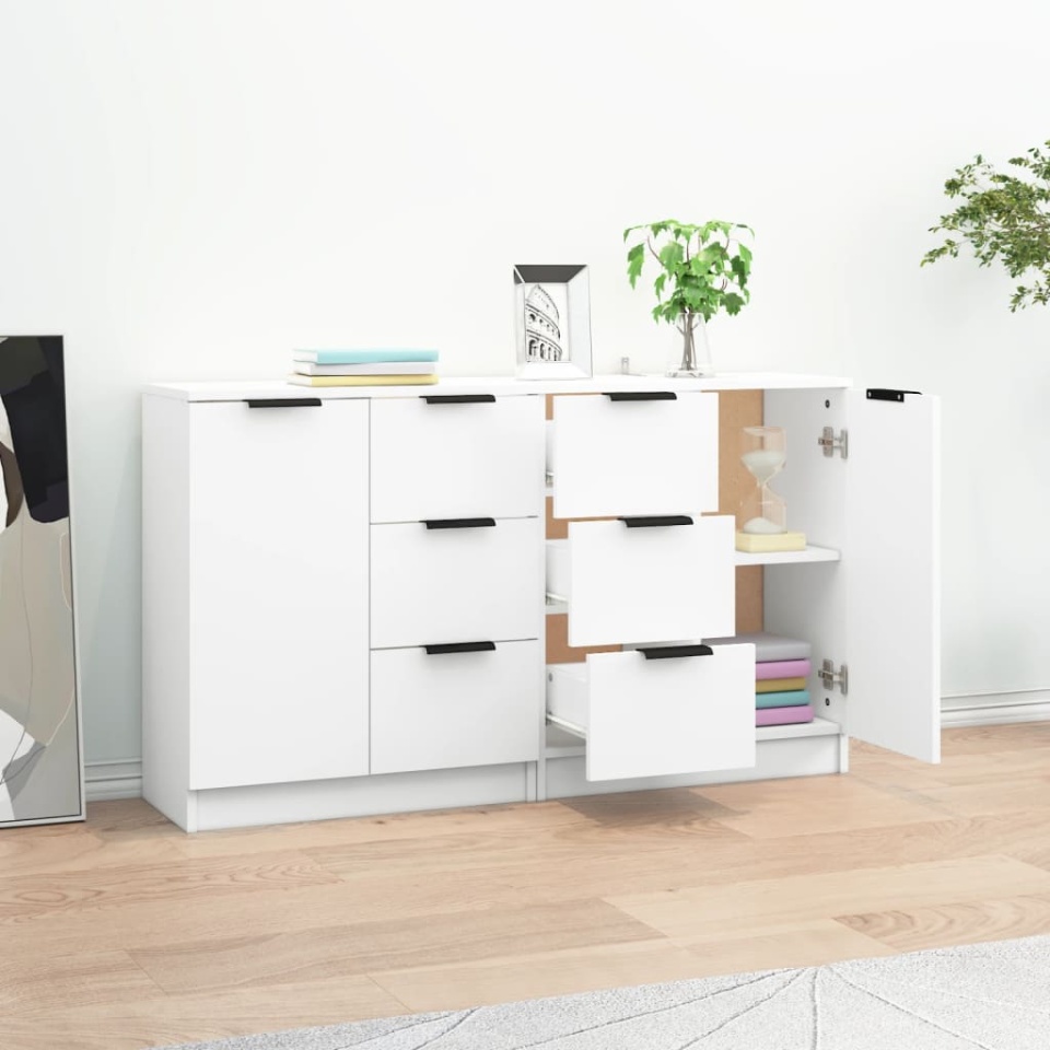 Servante, 2 buc.,, alb, 60x30x70 cm, lemn prelucrat - 2 | YEO