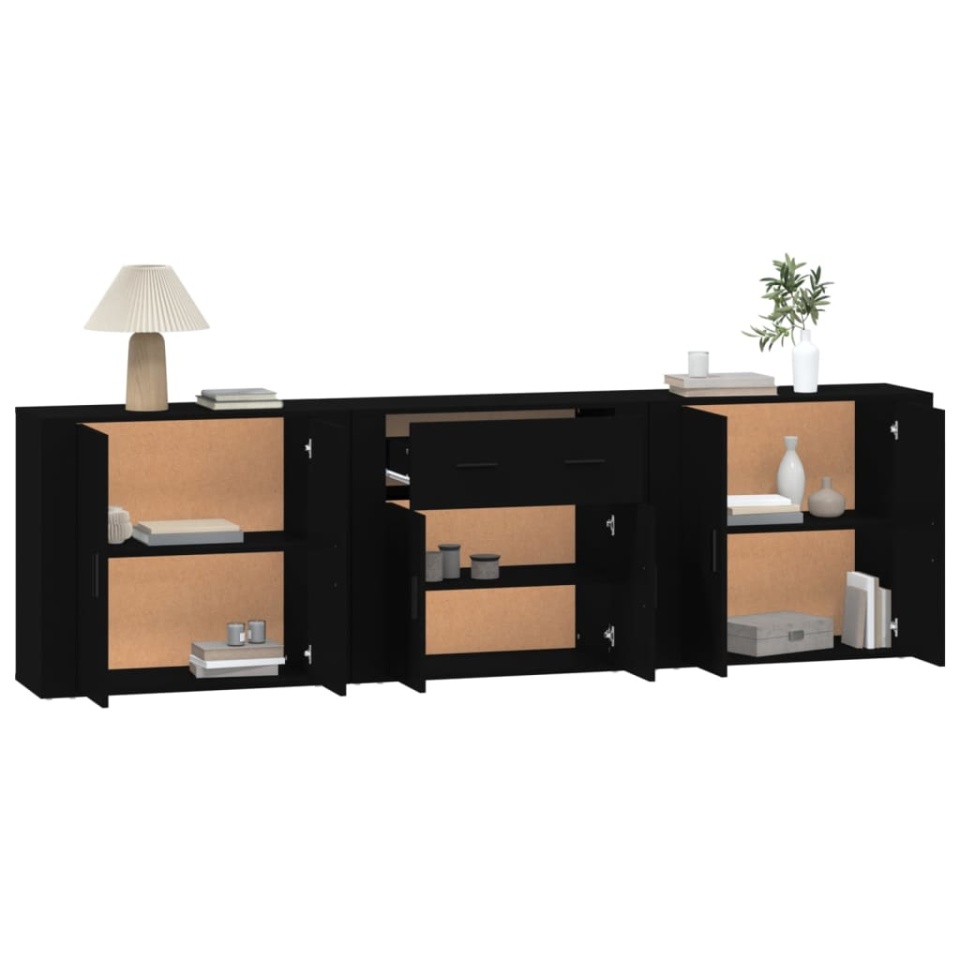 Servante, 3 piese, negru, lemn prelucrat - 3 | YEO