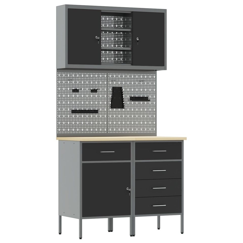 Set banc de lucru 5 piese oțel negru - 1 | YEO