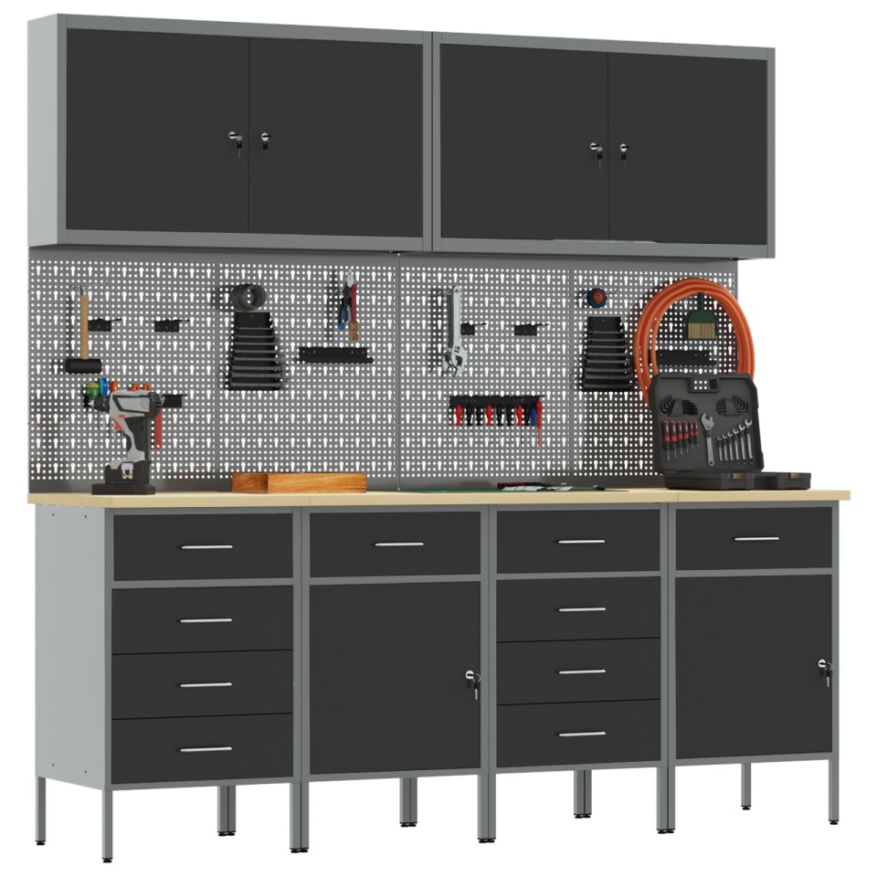 Set birou și tablă pegboard , 10 piese, MDF negru și metal - 2 | YEO