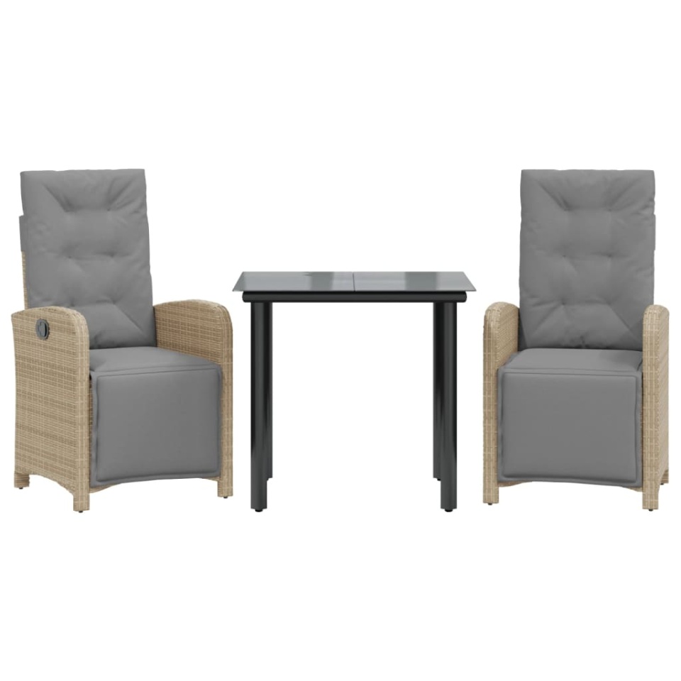 Set bistro cu perne, 3 piese, bej, poliratan - 1 | YEO