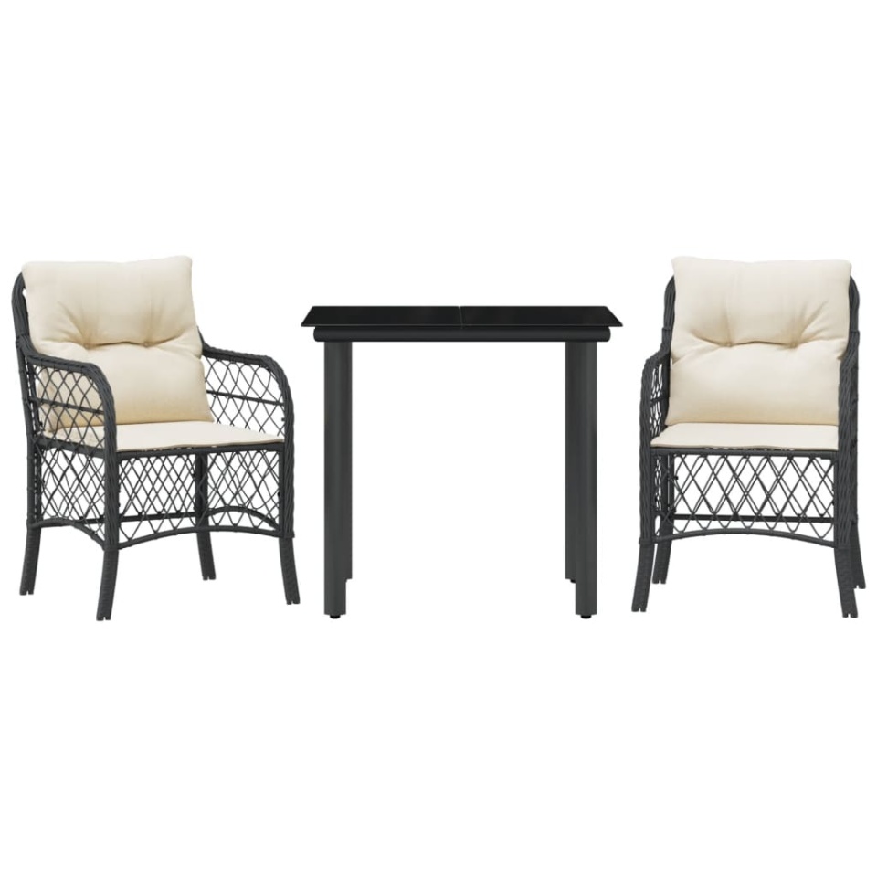 Set bistro cu perne, 3 piese, negru, poliratan - 1 | YEO