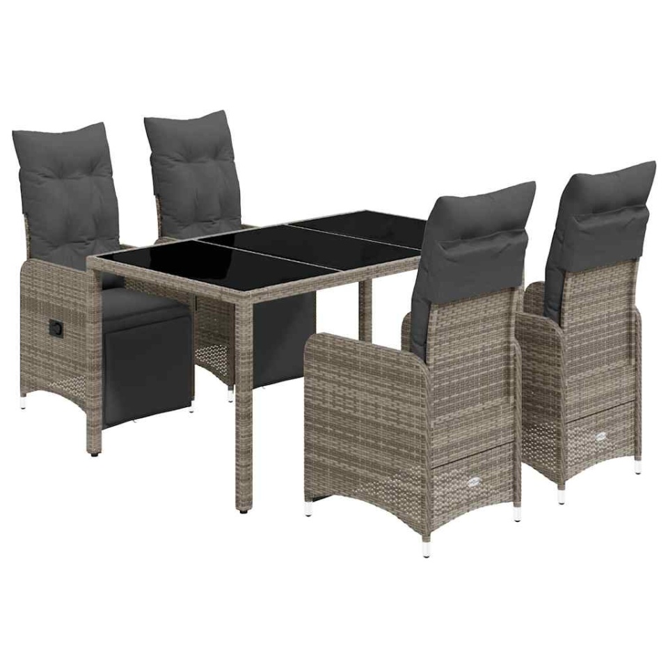 Set bistro de grădină cu perne, 5 piese, gri, poliratan - 1 | YEO