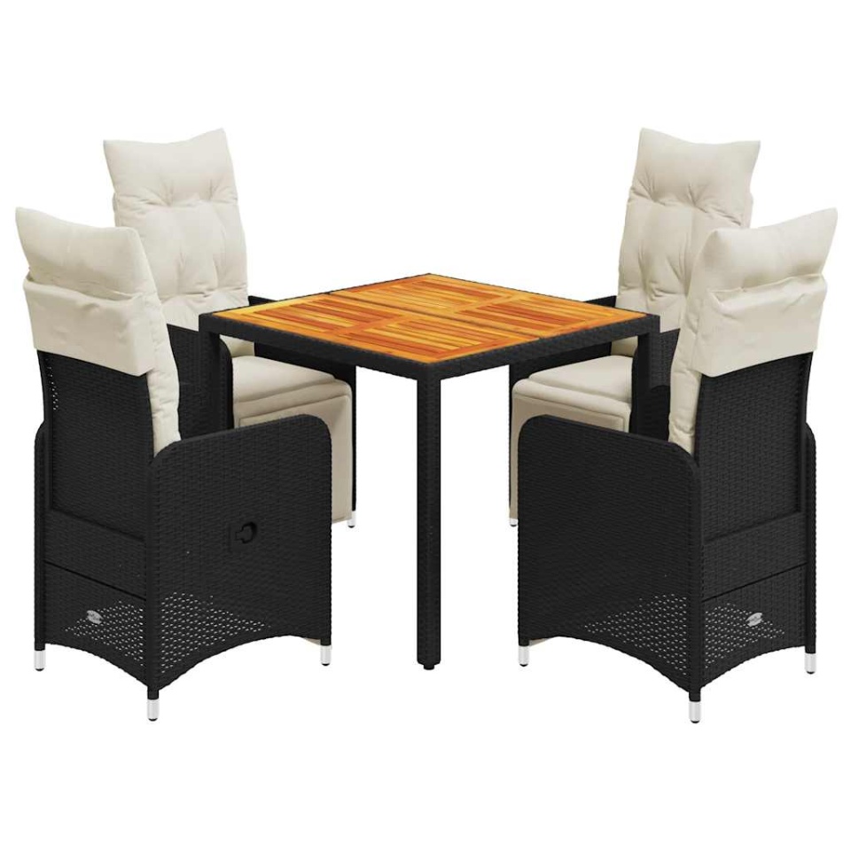 Set bistro de grădină cu perne, 5 piese, negru, poliratan - 1 | YEO