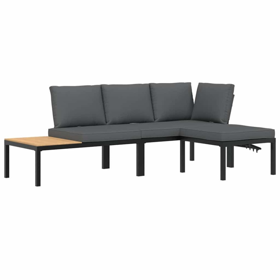 Set canapea de grădină, 3 piese, cu perne, negru, aluminiu - 1 | YEO