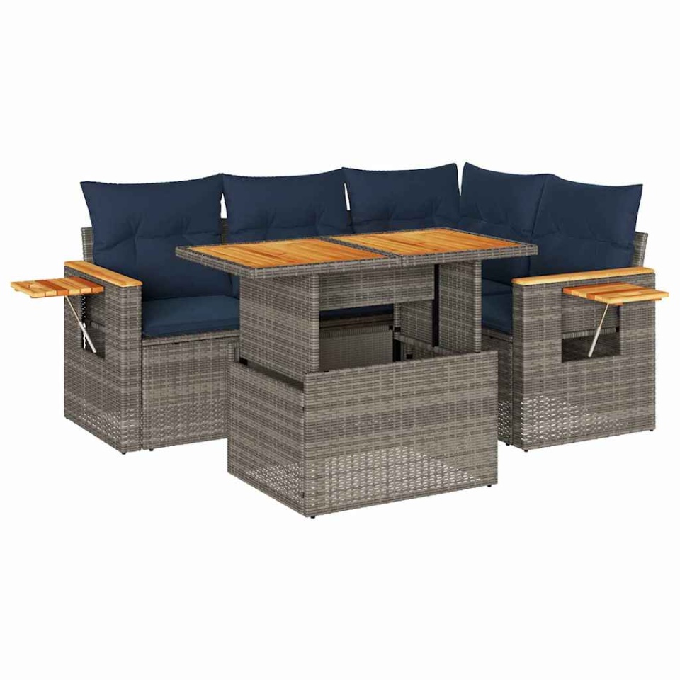 Set canapea de grădină cu perne, 5 piese, poliratan/lemn acacia - 1 | YEO