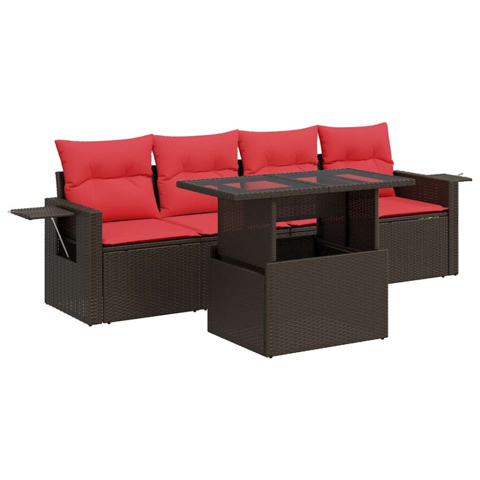 Set canapea de grădină cu perne, 5 piese, poliratan/lemn acacia - 1 | YEO