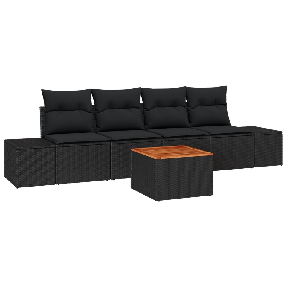 Set canapea de grădină cu perne Negru Poliratan Acacia - 1 | YEO
