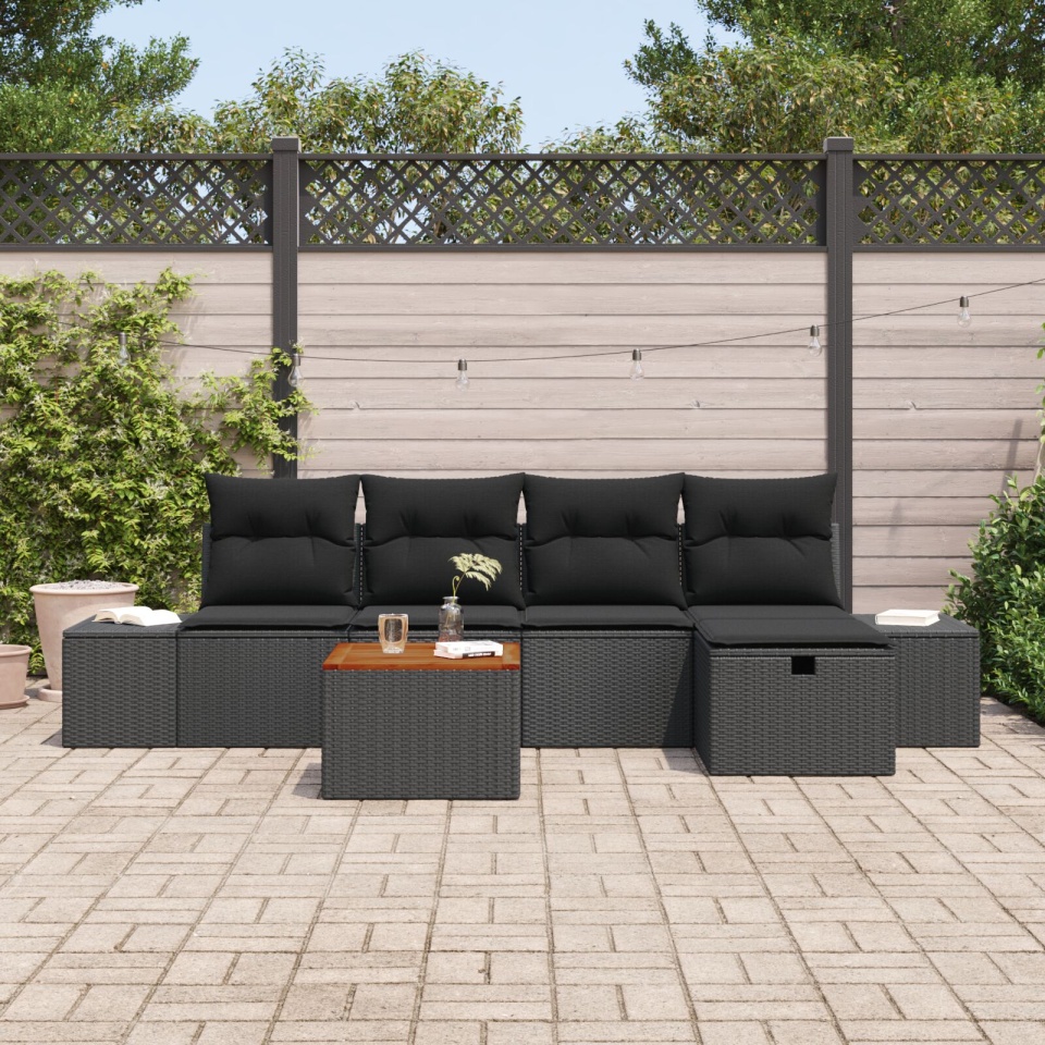 Set Canapea de Grădină Set de 6 Negru Ratan Sintetic, Fabrică, Oțel - 2 | YEO