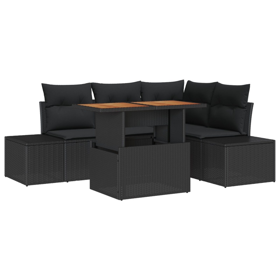 Set Canapea Grădină 5 Piese Negru Ratan și Sticlă - 1 | YEO