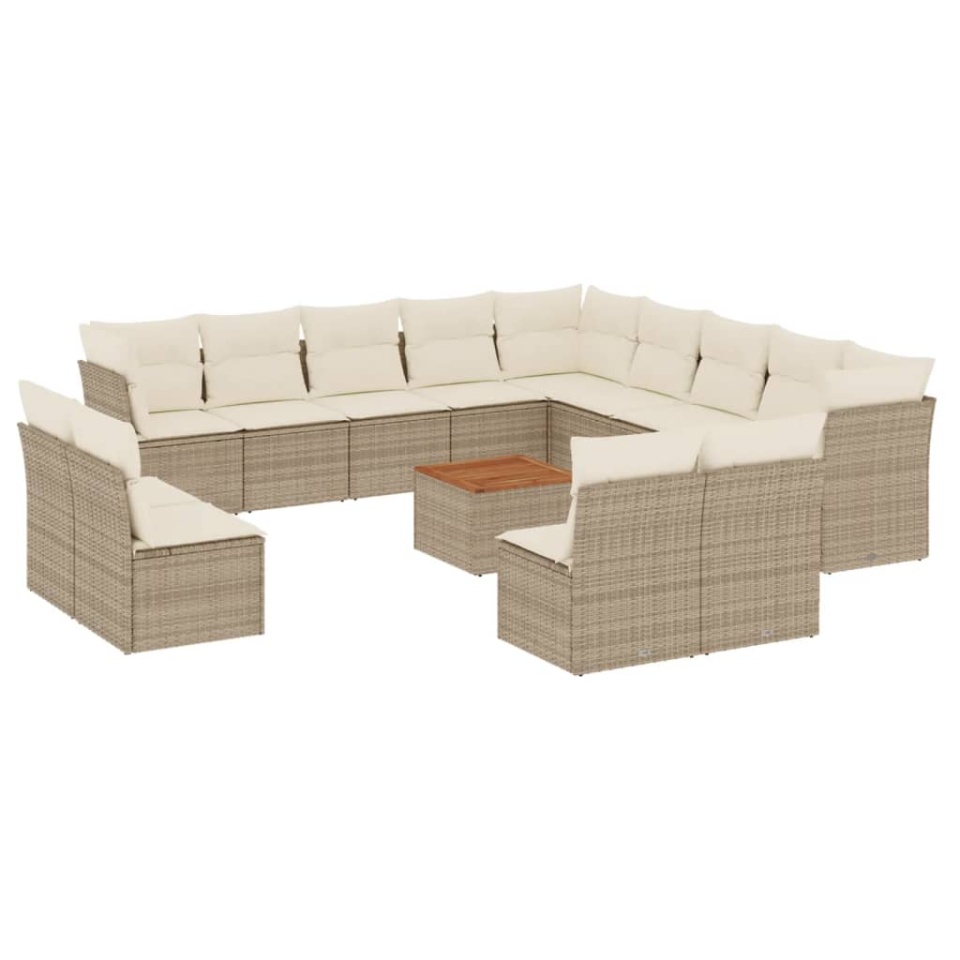 Set canapele de grădină, 14 piese, cu perne, bej, poliratan - 1 | YEO