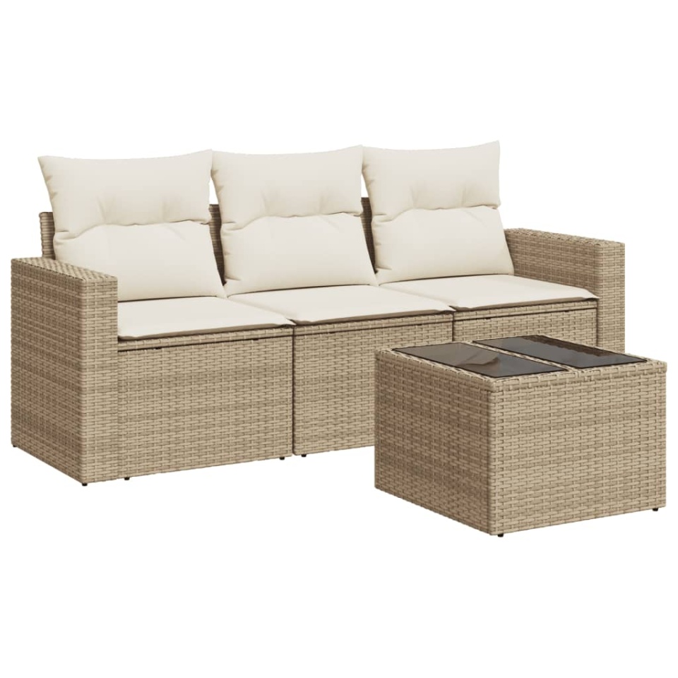 Set canapele de grădină, 4 piese, cu perne, bej, poliratan - 1 | YEO