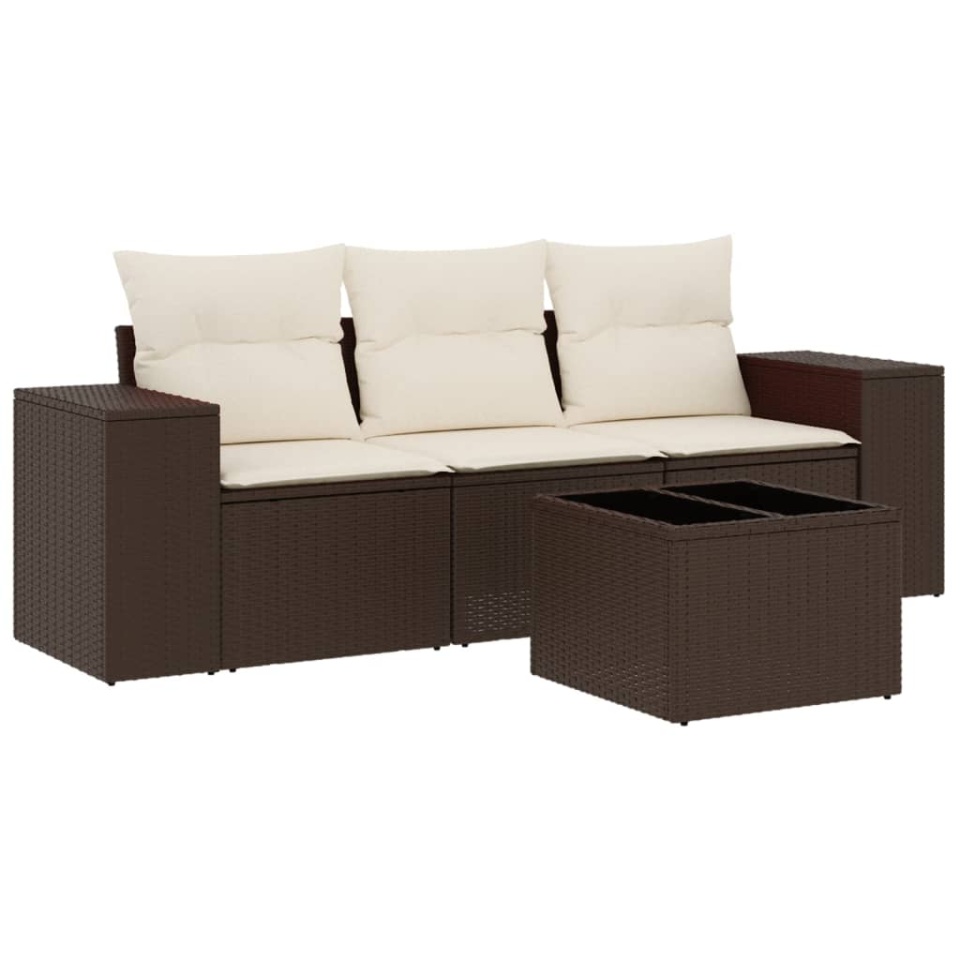 Set canapele de grădină, 4 piese, cu perne, maro poliratan maro - 1 | YEO