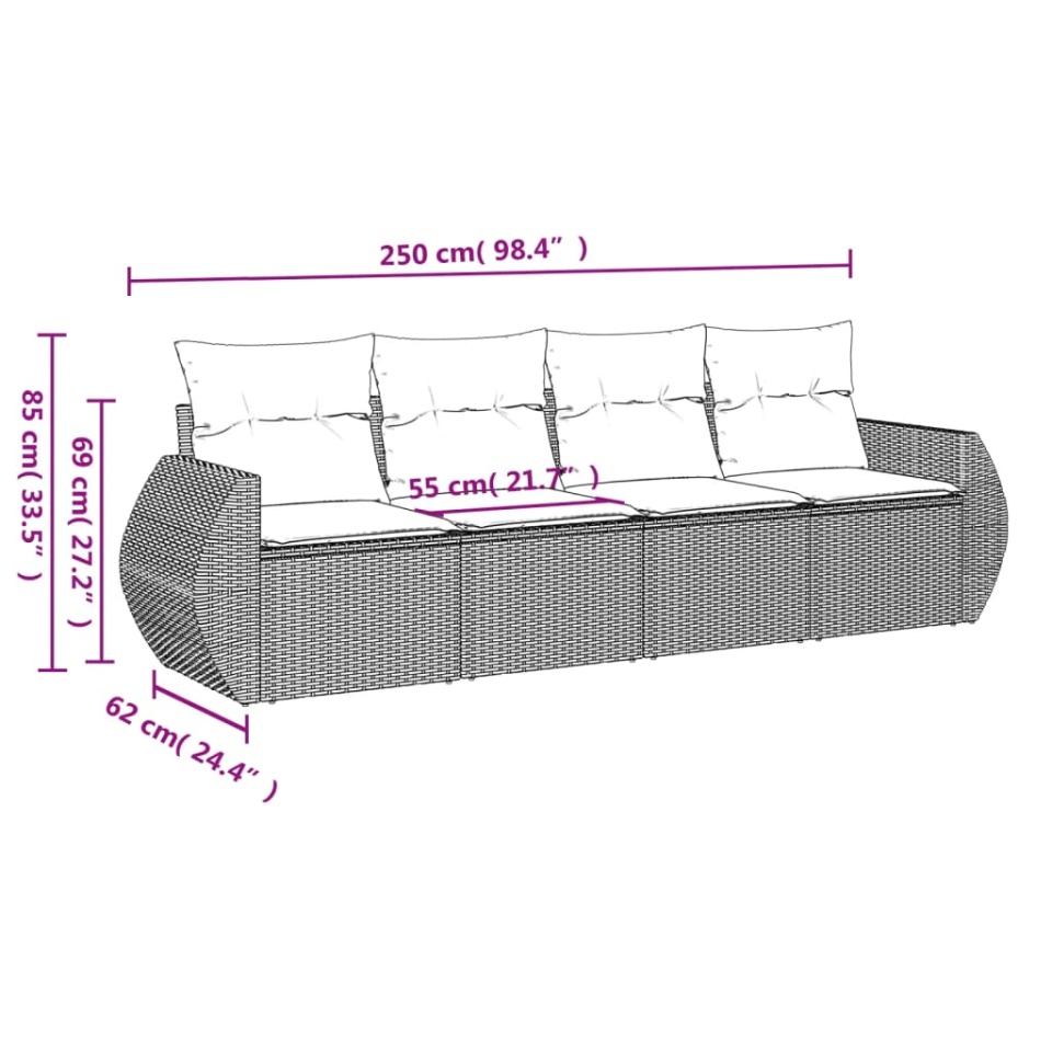 Set canapele de grădină, 4 piese, cu perne, maro poliratan maro - 2 | YEO