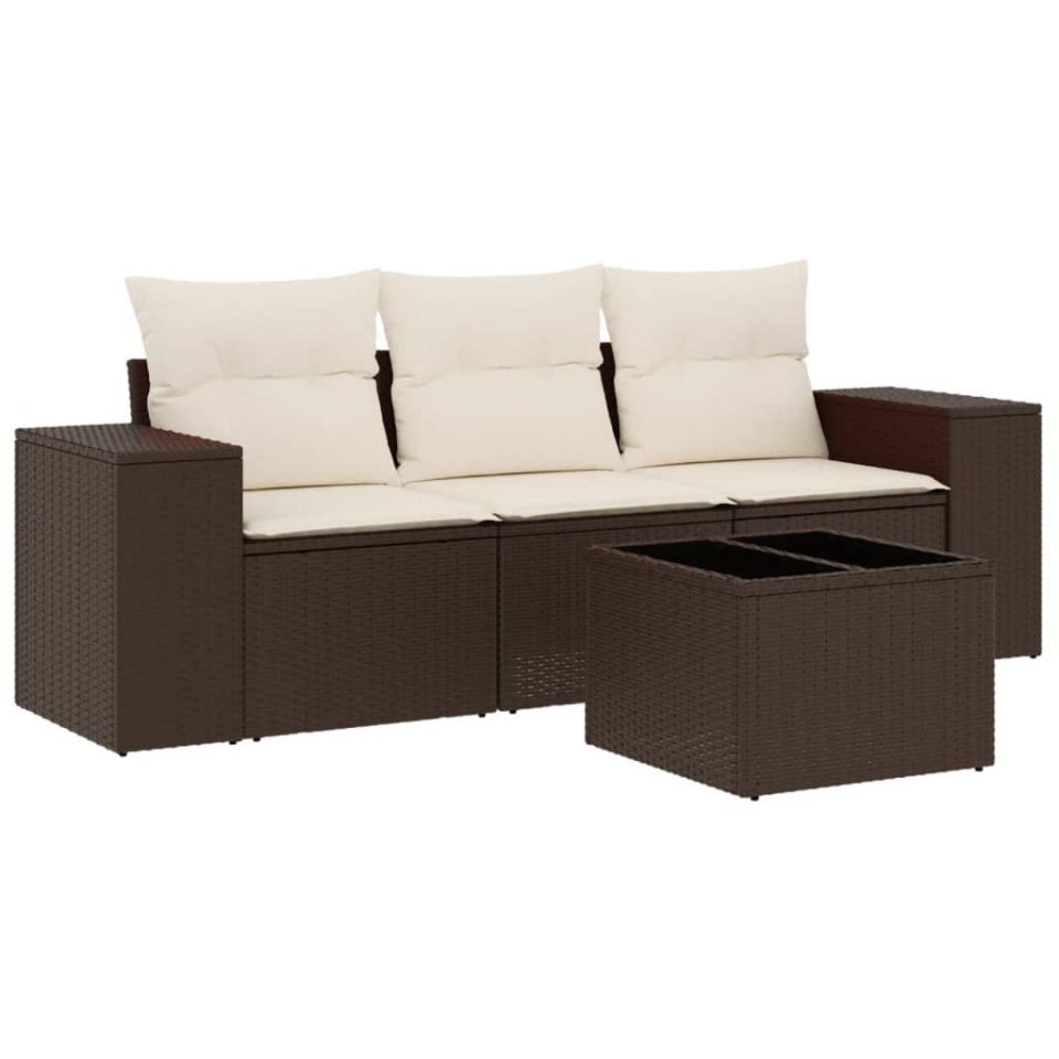 Set canapele de grădină, 4 piese, cu perne, maro poliratan maro - 1 | YEO