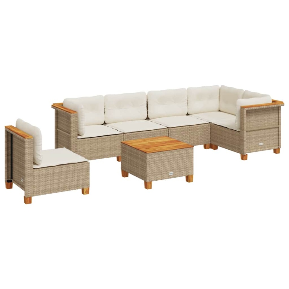 Set canapele de grădină, 7 piese, cu perne, bej, poliratan - 1 | YEO