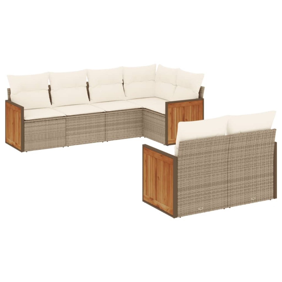 Set canapele de grădină, 7 piese, cu perne, bej, poliratan - 1 | YEO