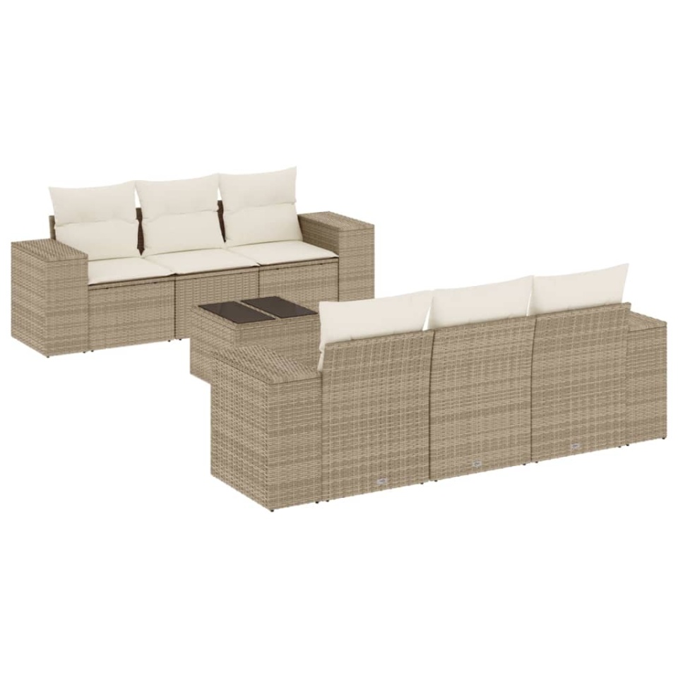 Set canapele de grădină, 7 piese, cu perne, bej, poliratan - 1 | YEO
