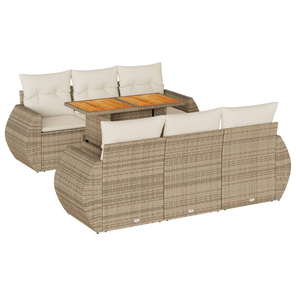 Set canapele de grădină, 7 piese, cu perne, bej, poliratan - 1 | YEO