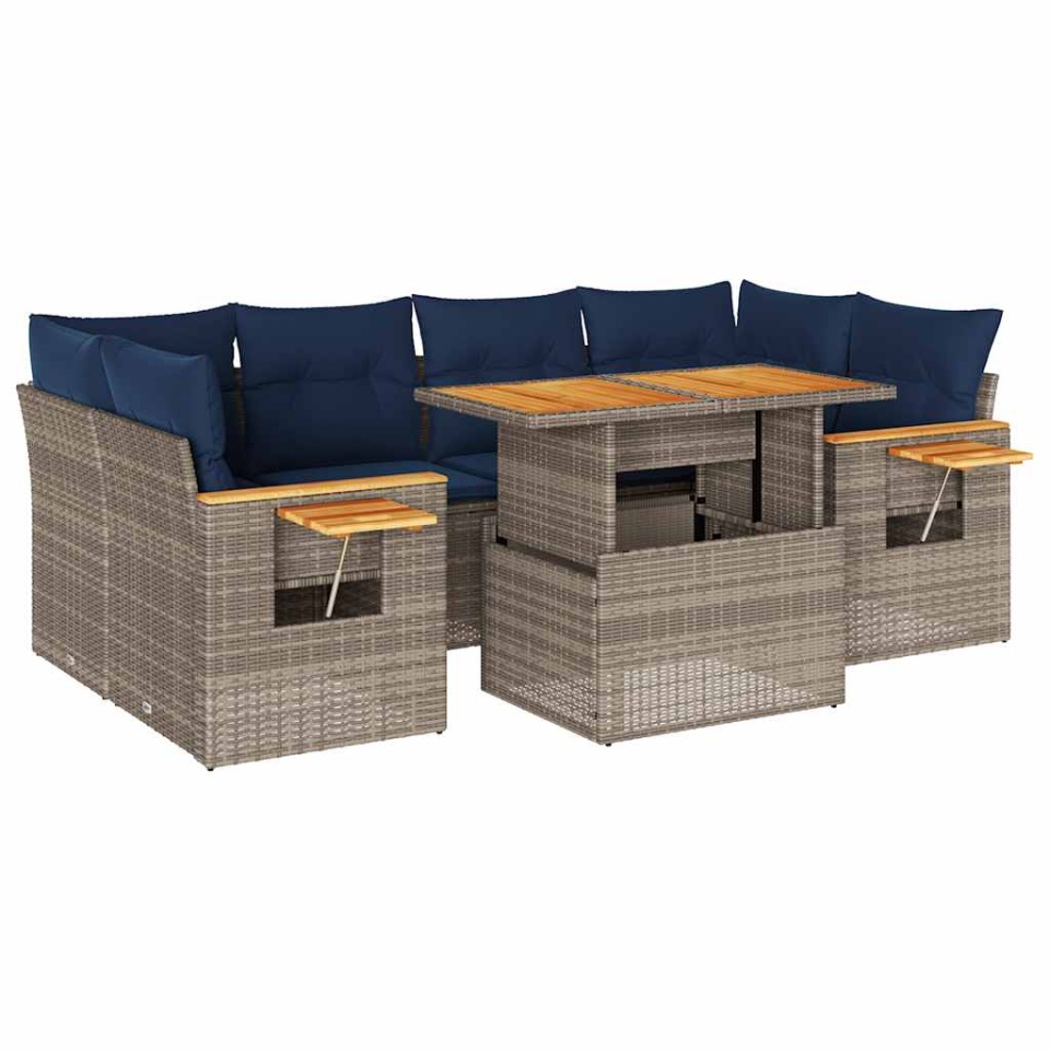Set canapele de grădină, 7 piese, cu perne, gri, poliratan - 1 | YEO