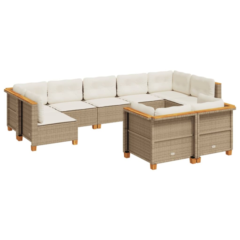 Set canapele de grădină, 9 piese, cu perne, bej, poliratan - 1 | YEO