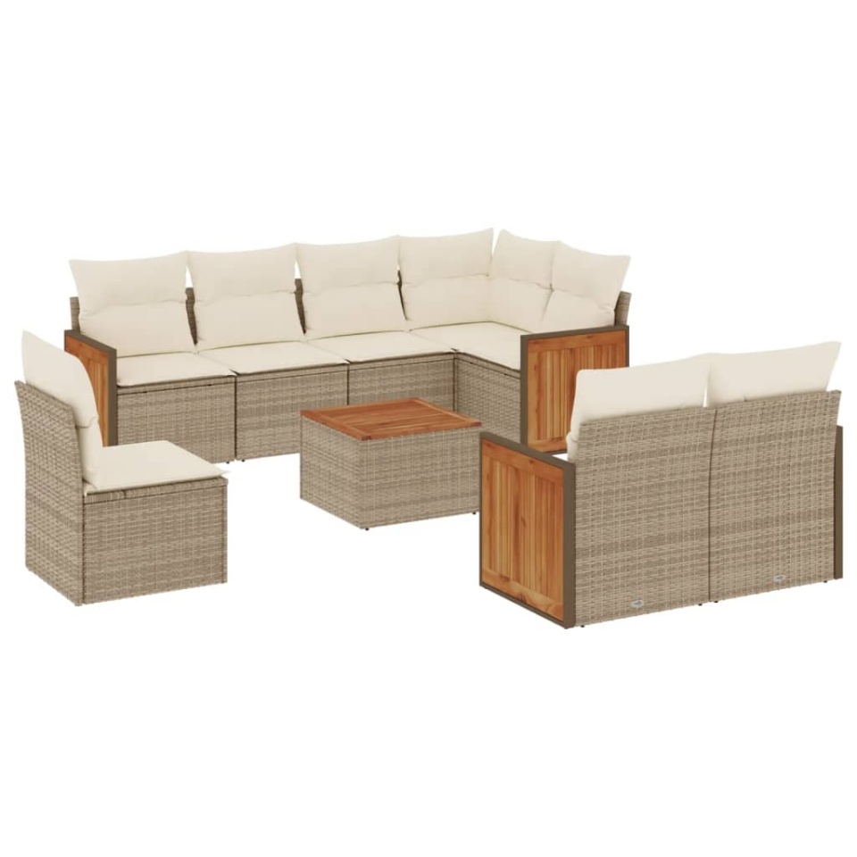 Set canapele de grădină, 9 piese, cu perne, bej, poliratan - 1 | YEO