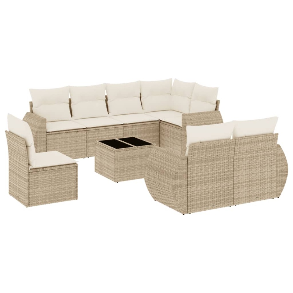 Set canapele de grădină, 9 piese, cu perne, bej, poliratan - 1 | YEO