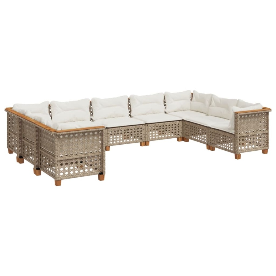 Set canapele de grădină, 9 piese, cu perne, bej, poliratan - 1 | YEO