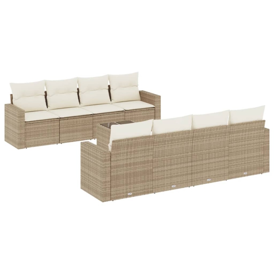 Set canapele de grădină, 9 piese, cu perne, bej, poliratan - 1 | YEO
