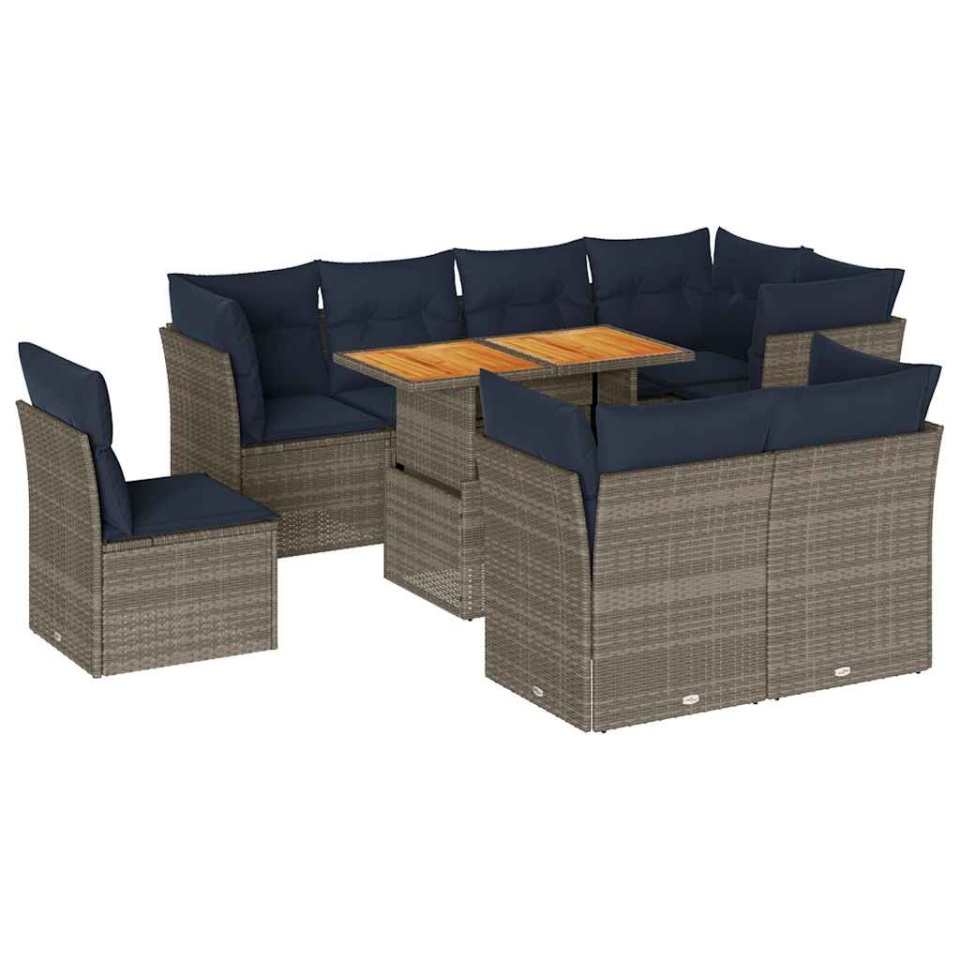 Set canapele de grădină, 9 piese, cu perne, gri, poliratan - 1 | YEO