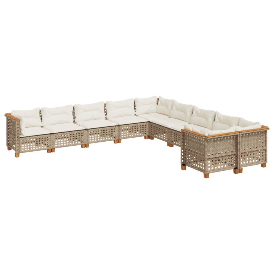 Set canapele de grădină cu perne, 10 piese, bej, poliratan - 1 | YEO