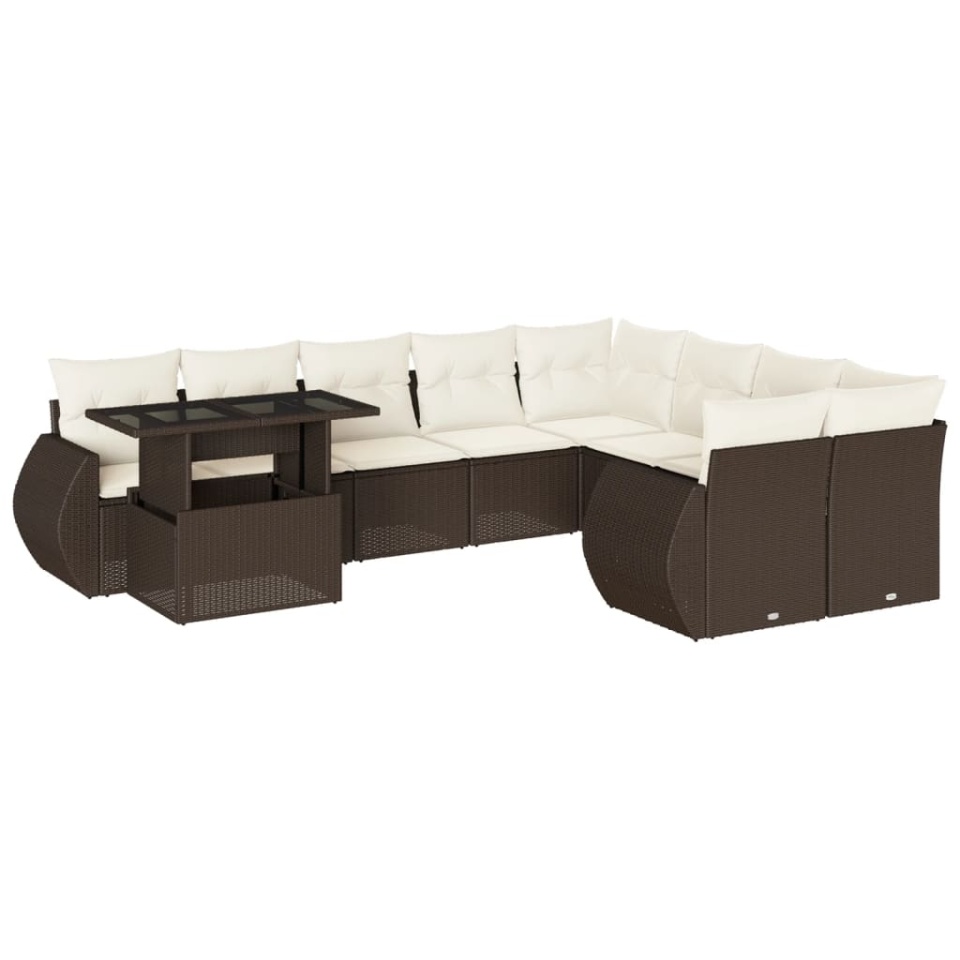 Set canapele de grădină cu perne, 10 piese, maro, poliratan - 1 | YEO