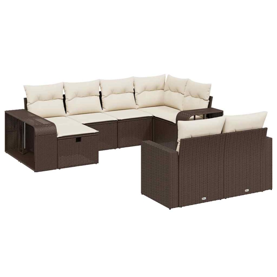 Set canapele de grădină cu perne, 10 piese, maro, poliratan - 1 | YEO