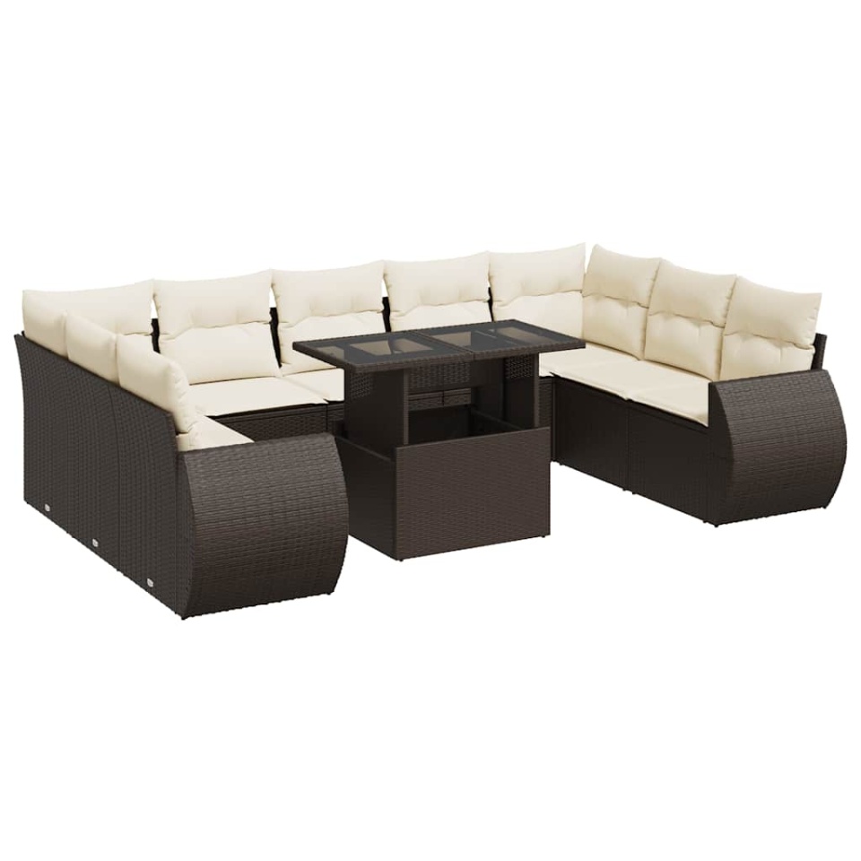 Set canapele de grădină cu perne, 10 piese, maro, poliratan - 1 | YEO