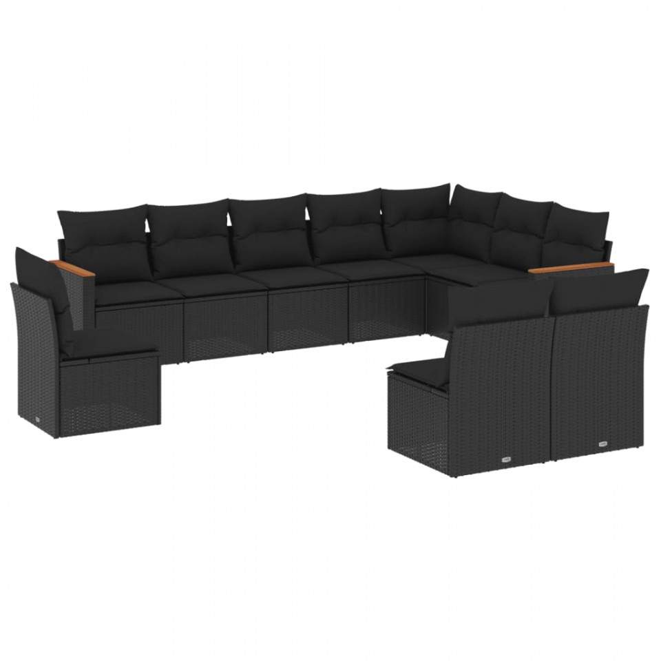 Set canapele de grădină cu perne, 10 piese, negru, poliratan - 1 | YEO
