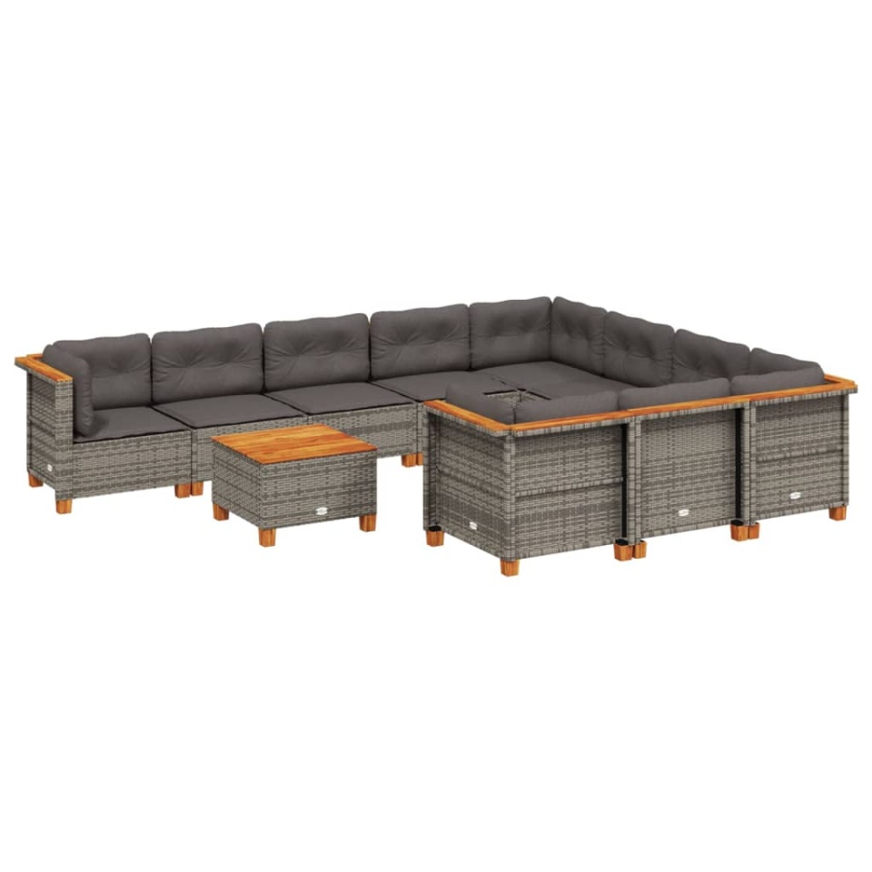 Set canapele de grădină cu perne, 11 piese, gri, poliratan - 1 | YEO