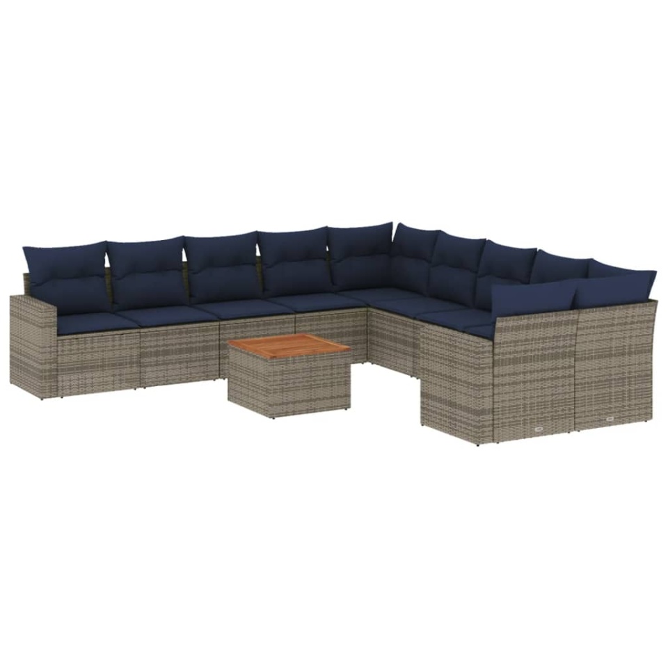 Set canapele de grădină cu perne, 11 piese, gri, poliratan - 1 | YEO
