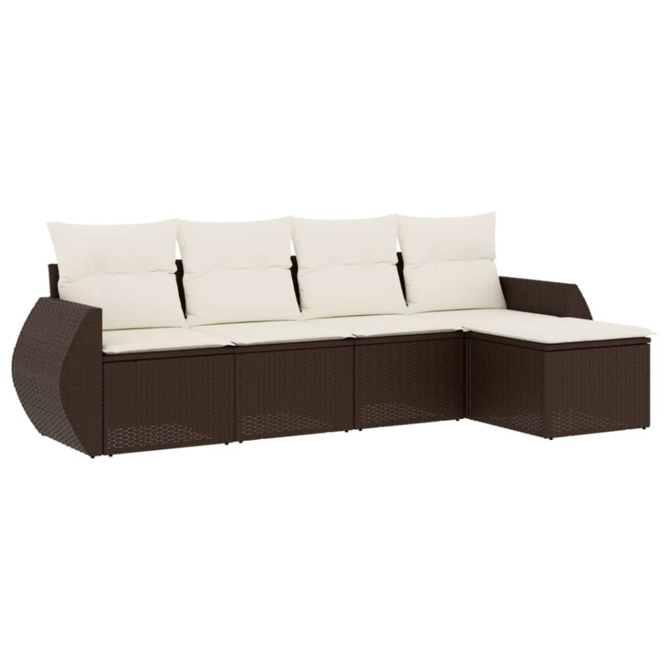 Set canapele de grădină cu perne, 5 piese, maro, poliratan - 1 | YEO