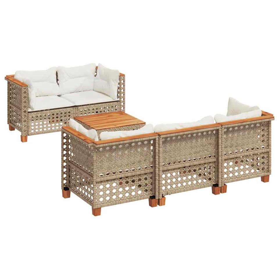 Set canapele de grădină cu perne, 6 piese, bej, poliratan - 1 | YEO