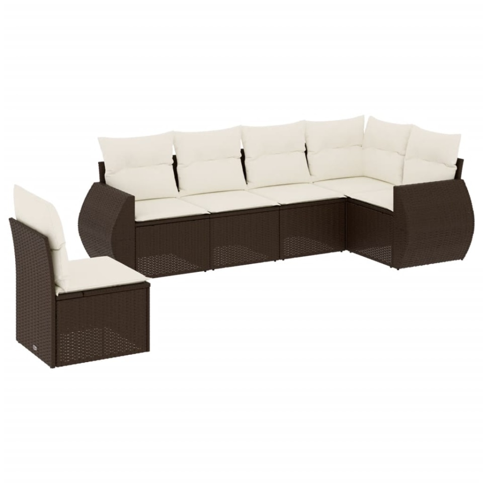 Set canapele de grădină cu perne, 6 piese, maro, poliratan - 1 | YEO