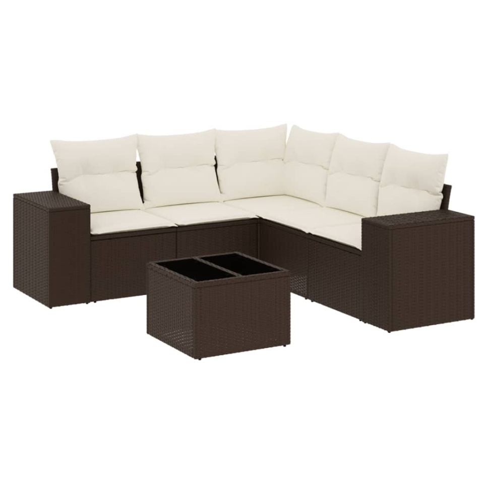 Set canapele de grădină cu perne, 6 piese, maro, poliratan - 1 | YEO