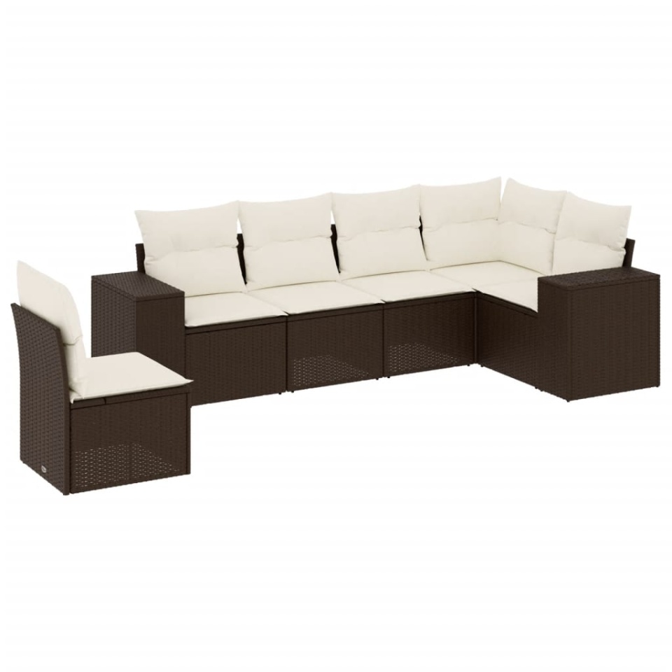 Set canapele de grădină cu perne, 6 piese, maro, poliratan - 1 | YEO
