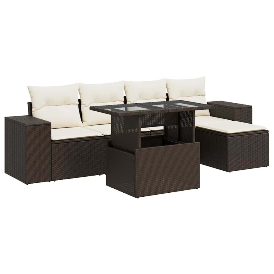 Set canapele de grădină cu perne, 6 piese, maro, poliratan - 1 | YEO