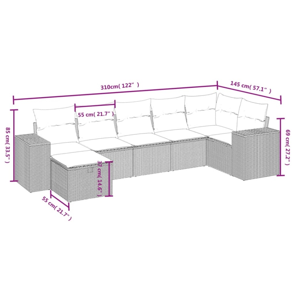 Set canapele de grădină cu perne, 7 piese, maro, poliratan - 3 | YEO