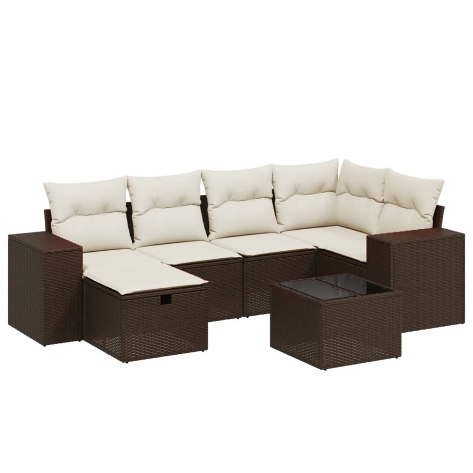 Set canapele de grădină cu perne, 7 piese, maro, poliratan - 1 | YEO