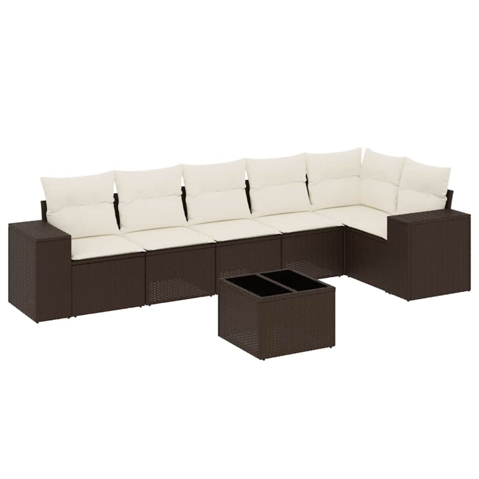 Set canapele de grădină cu perne, 7 piese, maro, poliratan - 1 | YEO