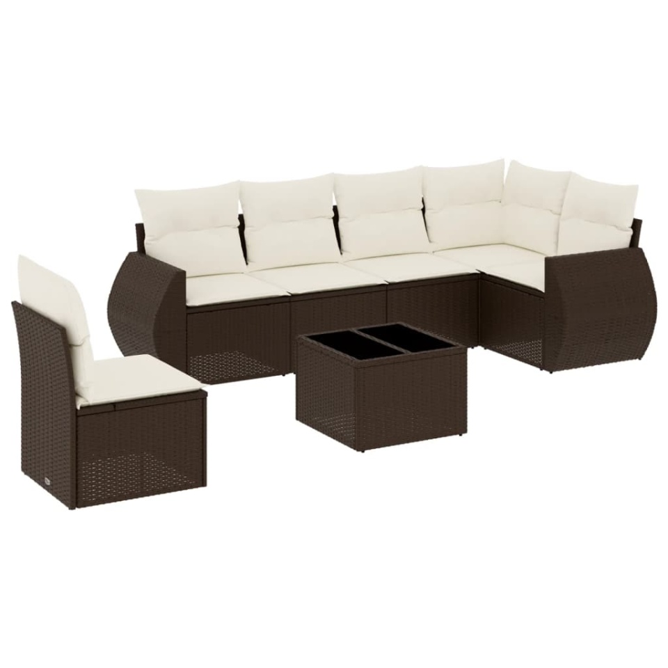Set canapele de grădină cu perne, 7 piese, maro, poliratan - 1 | YEO