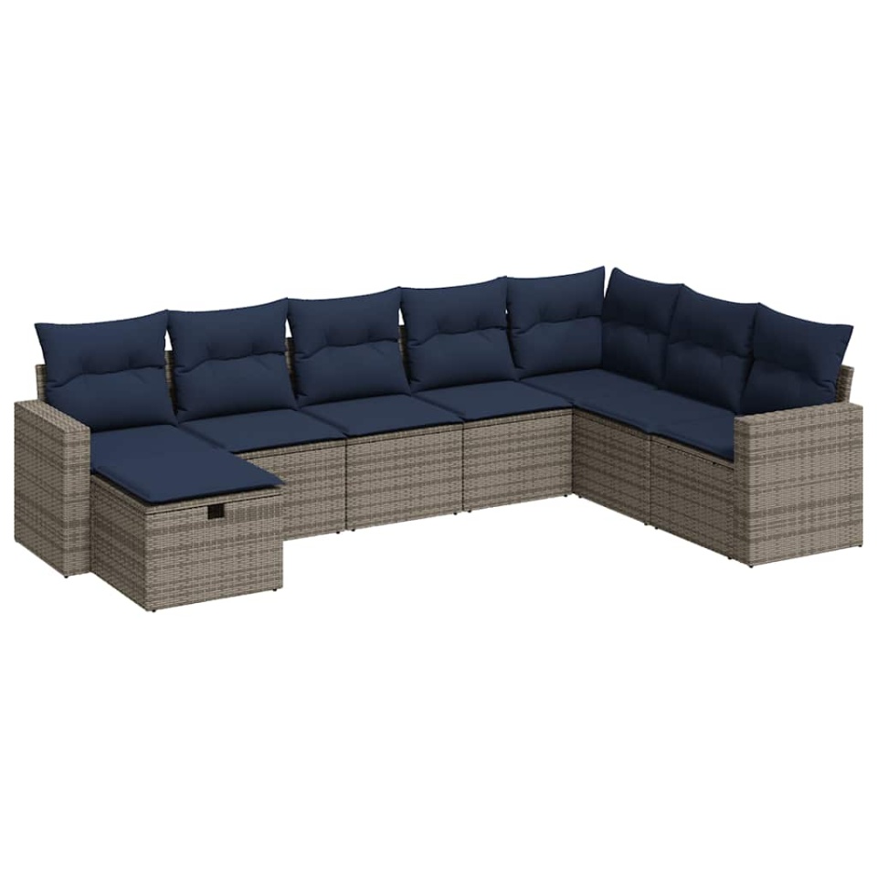 Set canapele de grădină cu perne, 8 piese, gri, poliratan - 1 | YEO
